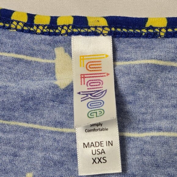 LuLaRoe Pullover shirt XXS Blue and gold birds on a wire Pre-owned - Picture 7 of 9
